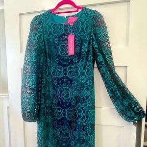 Designer Lily Pulitzer teal green size 10 lace dress